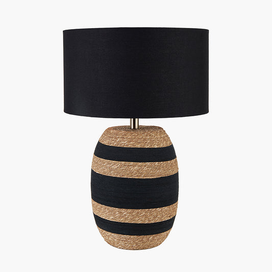 Kalutara Black and Natural Sea Grass Tall Table Lamp with Lino 40cm Black Self Lined Linen Drum Shade