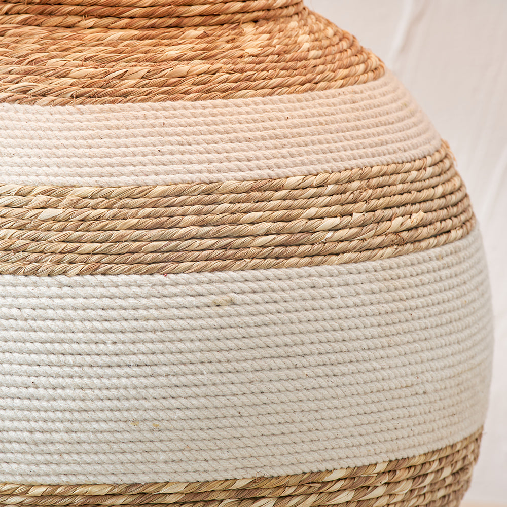 Cream and Natural Seagrass Round Table Lamp – 35cm Natural Linen Shade