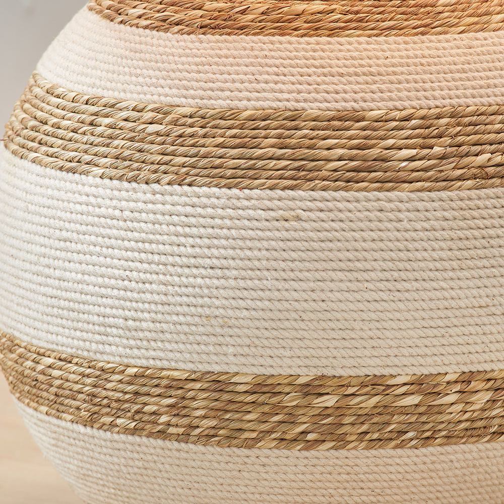 Cream and Natural Seagrass Round Table Lamp – 35cm Natural Linen Shade