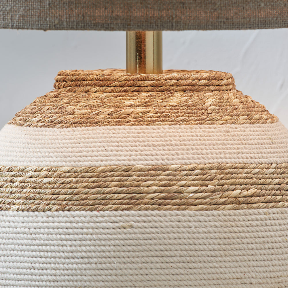 Cream and Natural Seagrass Round Table Lamp – 35cm Natural Linen Shade