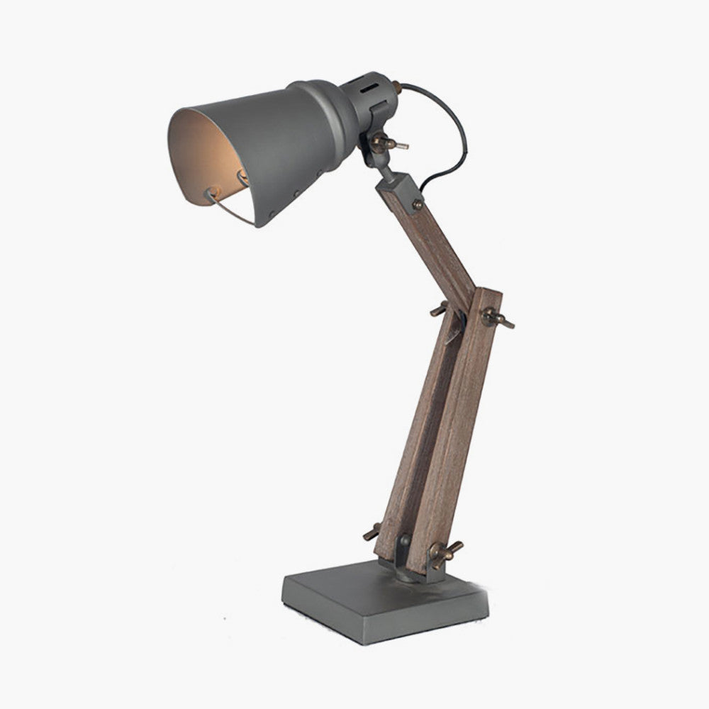 Lincoln Wood and Grey Metal Table Task Lamp for sale - Woodcock and Cavendish