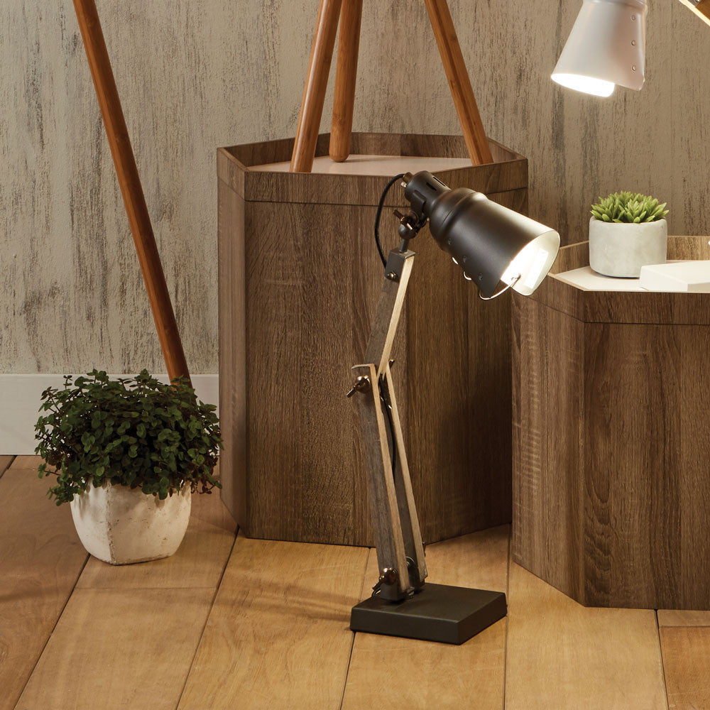 Lincoln Wood and Grey Metal Table Task Lamp for sale - Woodcock and Cavendish