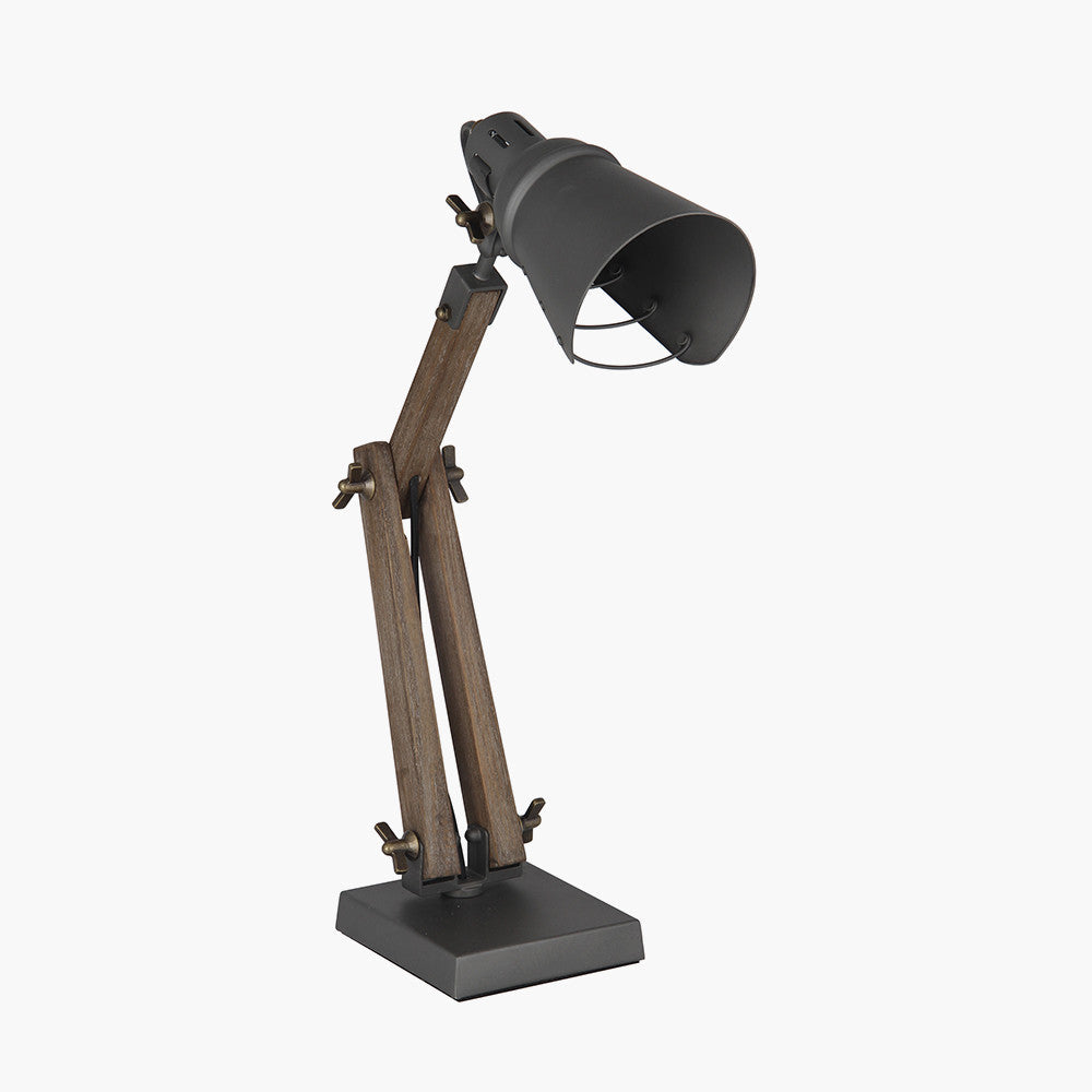 Lincoln Wood and Grey Metal Table Task Lamp for sale - Woodcock and Cavendish