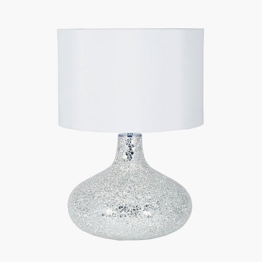 Evie Silver and White Mosaic Mirror Table Lamp for sale - Woodcock and Cavendish