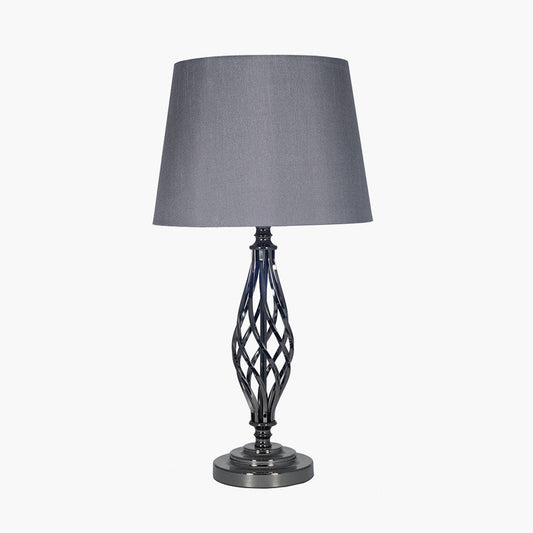 Jenna Black Chrome Metal Twist Detail Table Lamp for sale - Woodcock and Cavendish