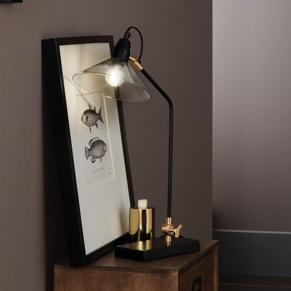 Canton Matt Black Metal and Glass Cone Table Lamp for sale - Woodcock and Cavendish