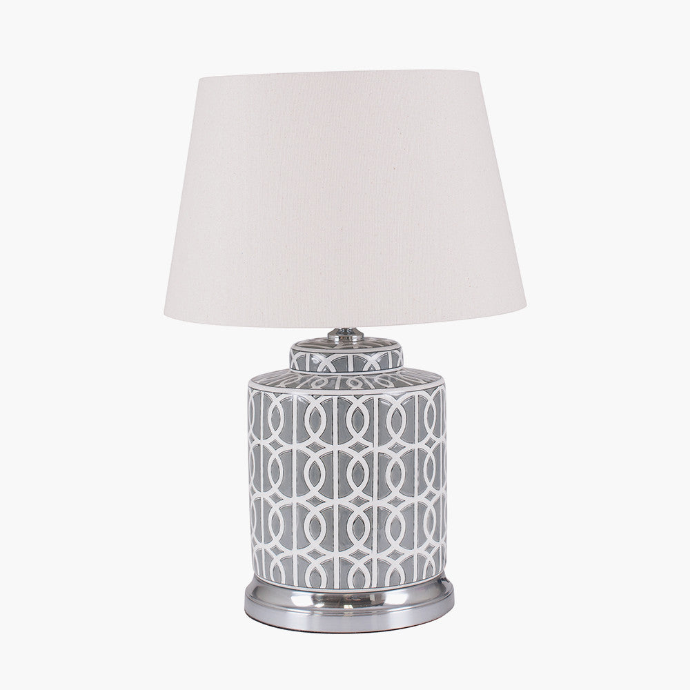 Aris Grey and White Geo Pattern Table Lamp for sale - Woodcock and Cavendish
