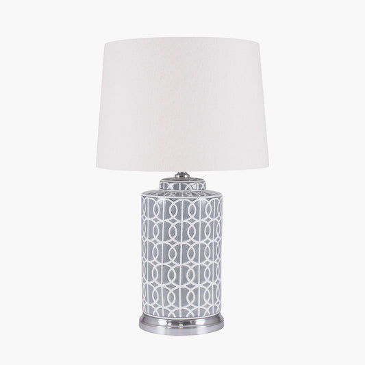 Aris Tall Grey and White Geo Pattern Table Lamp for sale - Woodcock and Cavendish