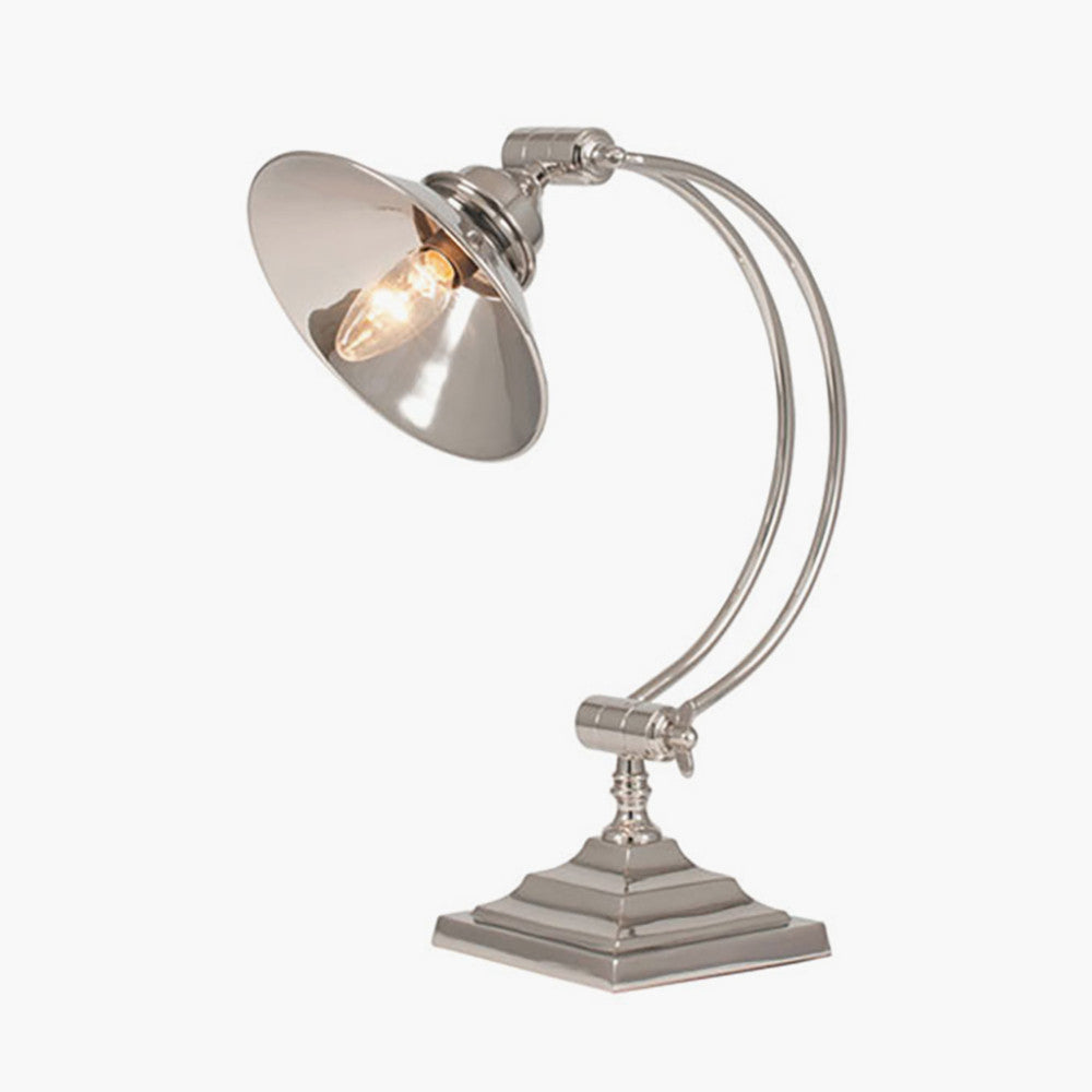 Kensington Nickel Metal Arched Arm Task Table Lamp for sale - Woodcock and Cavendish