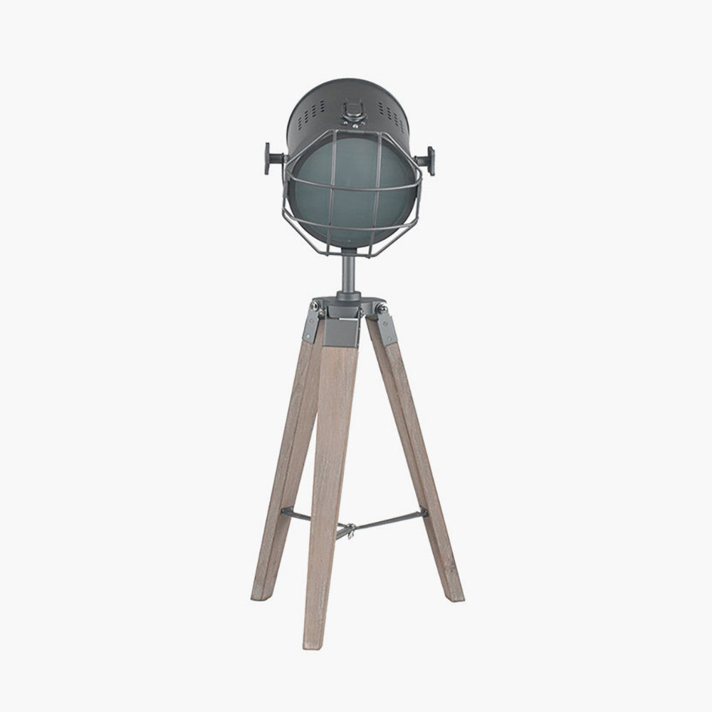 Bullseye Grey Metal and Antique Wood Marine Tripod Table Lamp for sale - Woodcock and Cavendish