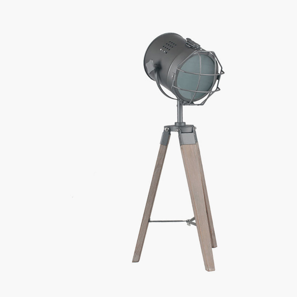 Bullseye Grey Metal and Antique Wood Marine Tripod Table Lamp for sale - Woodcock and Cavendish