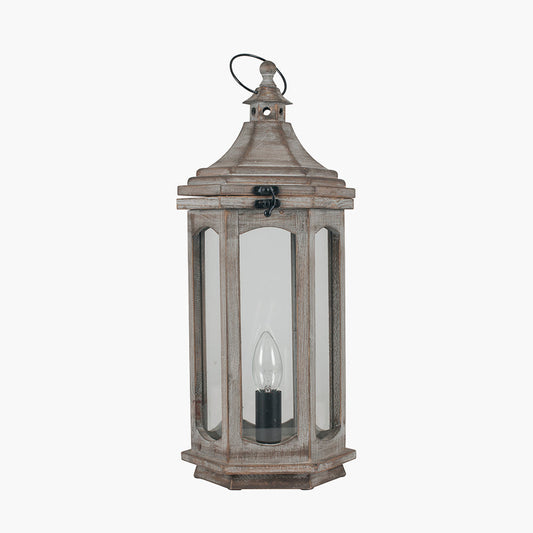 Adaline Grey Antique Wood Lantern Table Lamp for sale - Woodcock and Cavendish