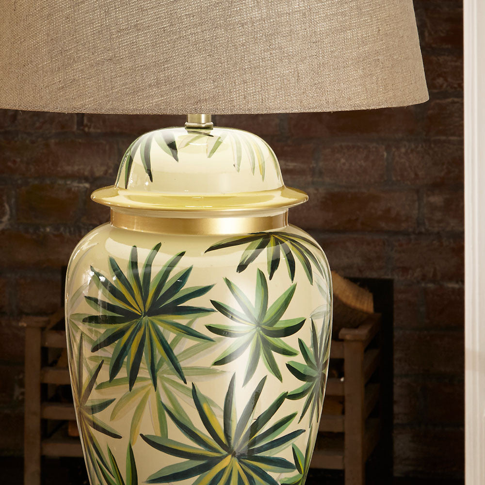 Curacao Palm Leaf Design Ceramic Urn Table Lamp for sale - Woodcock and Cavendish