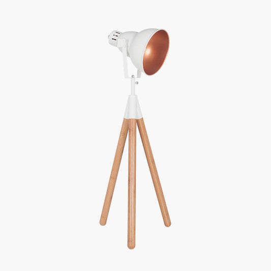 Larkin White Metal and Natural Wood Tripod Table Film Light for sale - Woodcock and Cavendish