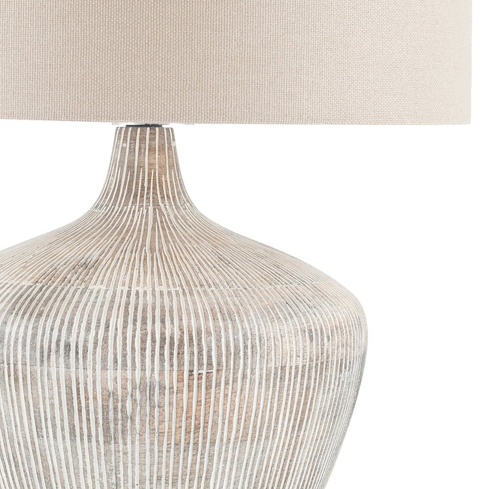 Whitewash Textured Wood Table Lamp – 35cm Taupe Handloom Shade