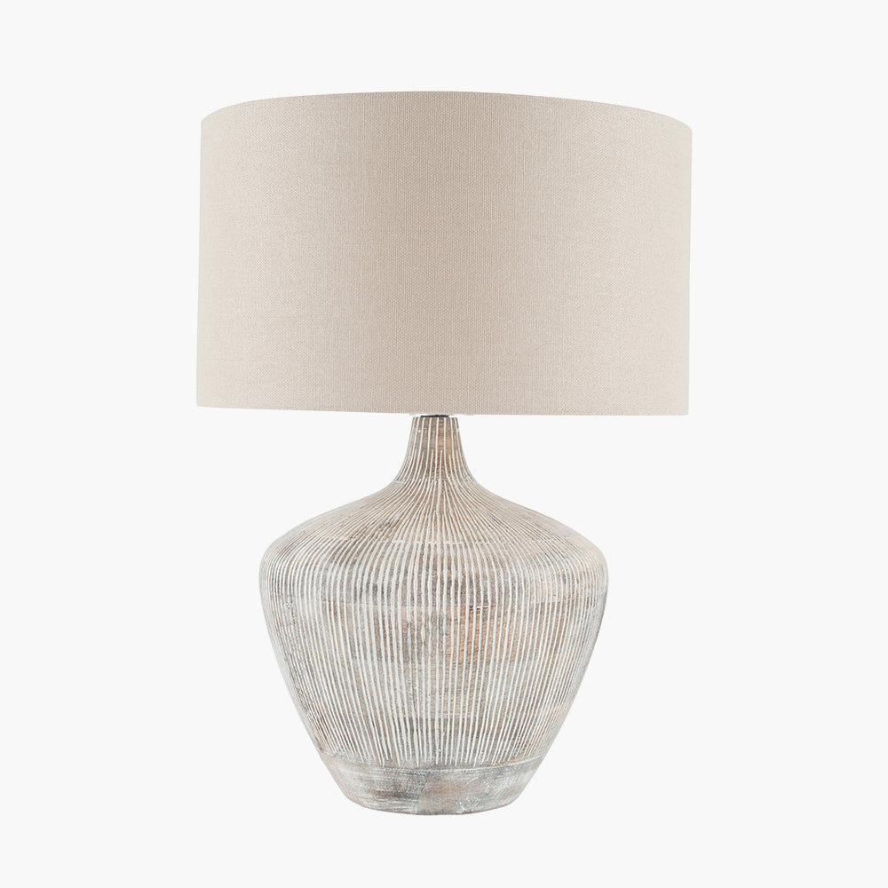 Whitewash Textured Wood Table Lamp – 35cm Taupe Handloom Shade