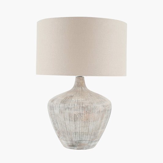 Manaia White Wash Textured Wood Table Lamp with Henry 35cm Taupe Handloom Cylinder Shade