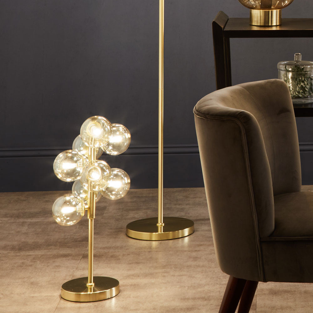 Vecchio Lustre Glass Orb and Gold Metal Table Lamp for sale - Woodcock and Cavendish