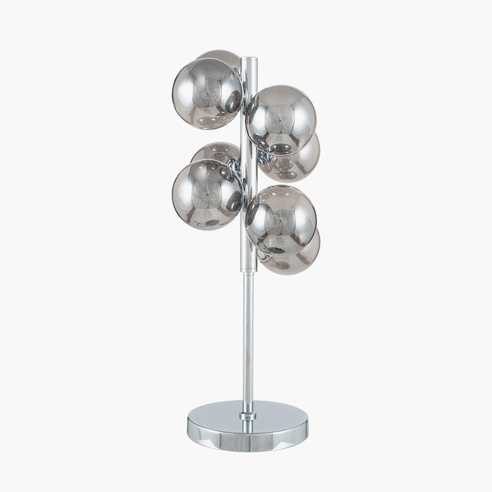Vecchio Smoke Glass Orb and Chrome Table Lamp for sale - Woodcock and Cavendish