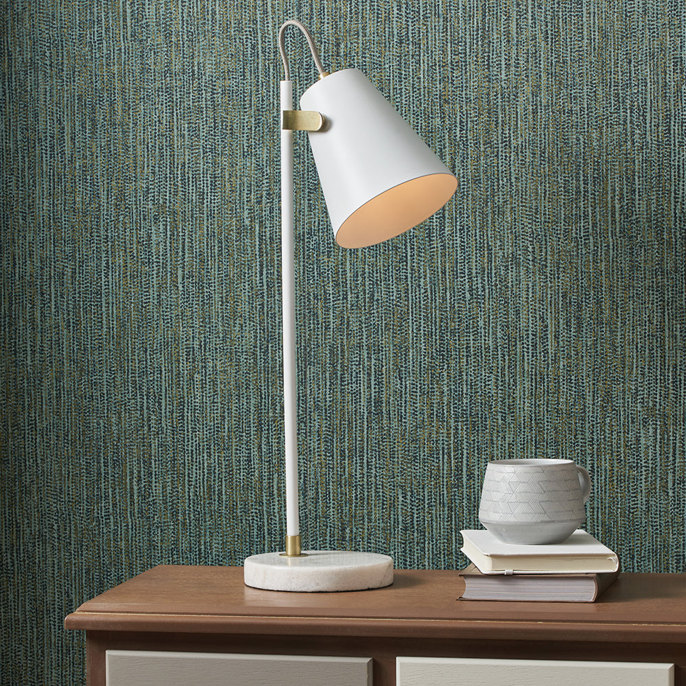 Theia White and Brushed Brass Task Table Lamp for sale - Woodcock and Cavendish