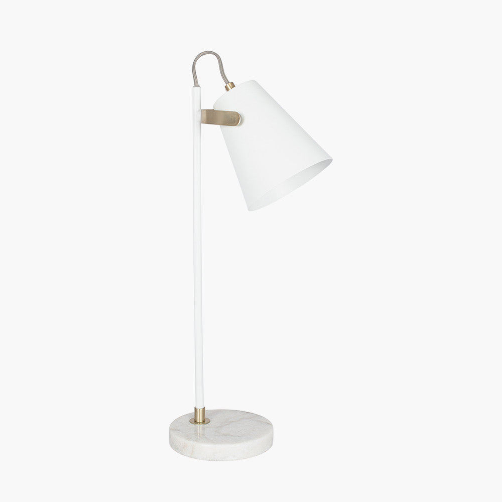 Theia White and Brushed Brass Task Table Lamp for sale - Woodcock and Cavendish