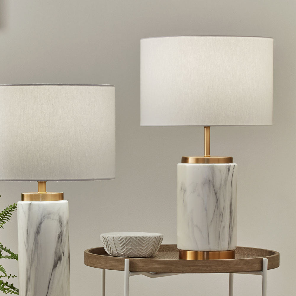 Carrara Marble Effect and Brass Ceramic Table Lamp for sale - Woodcock and Cavendish