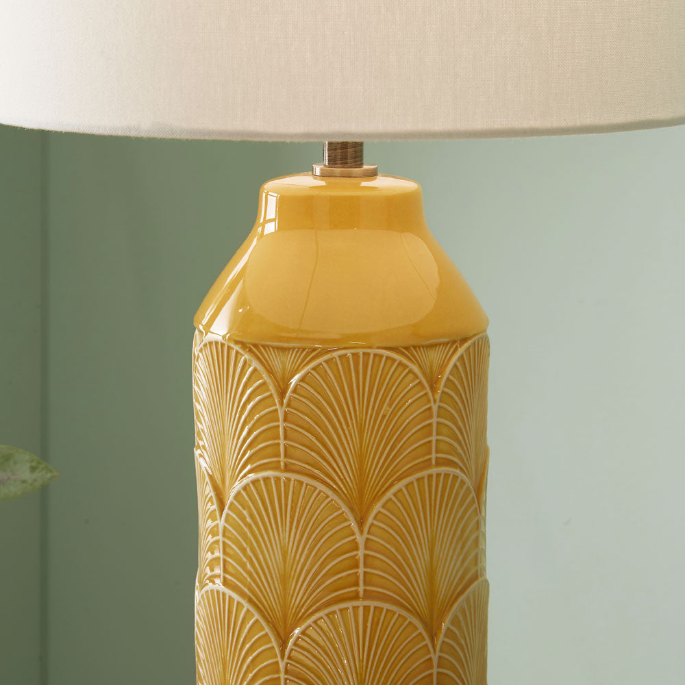 Bethan Embossed Mustard Ceramic Table Lamp for sale - Woodcock and Cavendish
