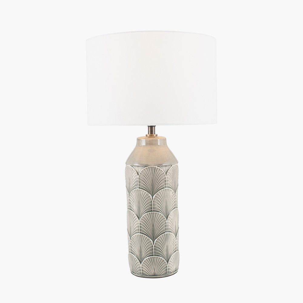 Bethan Embossed Grey Ceramic Table Lamp for sale - Woodcock and Cavendish