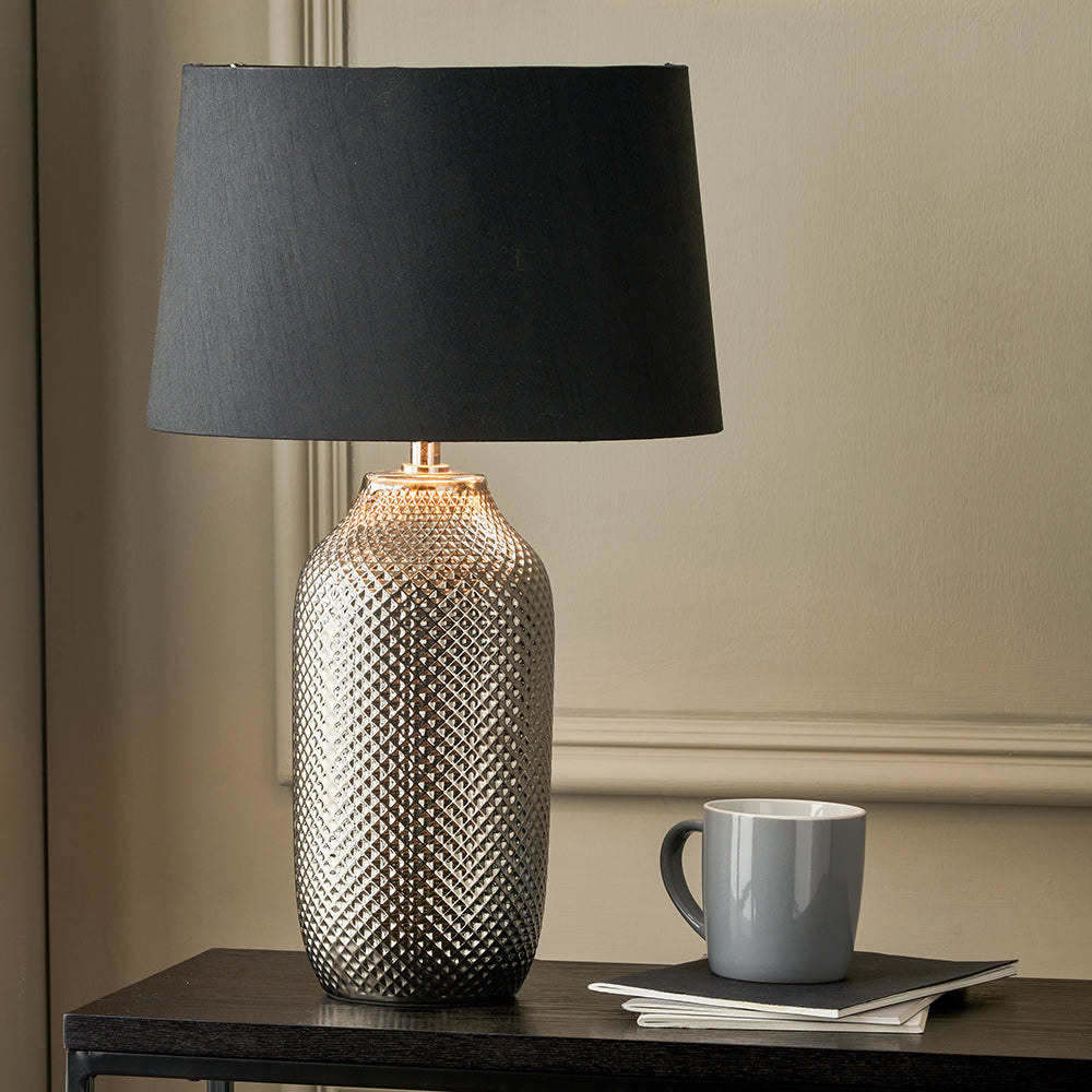 Nova Silver Textured Ceramic Bottle Table Lamp for sale - Woodcock and Cavendish