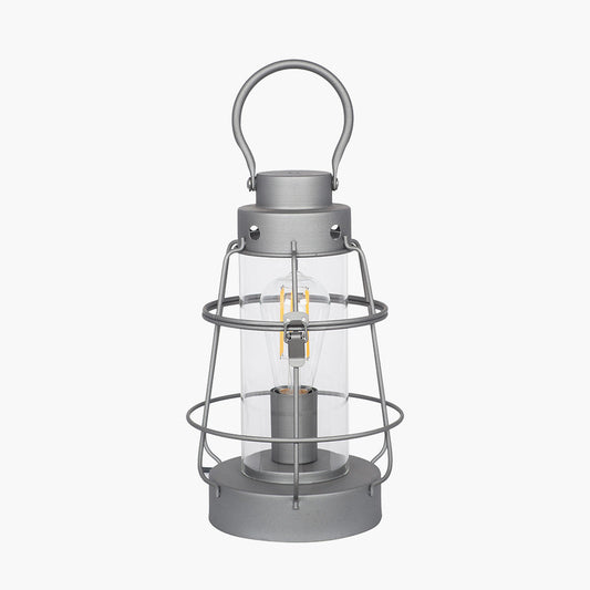 Filey Grey Metal and Clear Glass  Oil Lantern Table Lamp for sale - Woodcock and Cavendish
