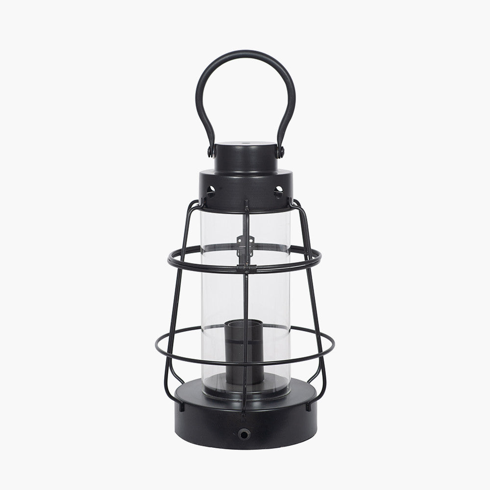 Filey Black Metal and Clear Glass Oil Lantern Table Lamp for sale - Woodcock and Cavendish