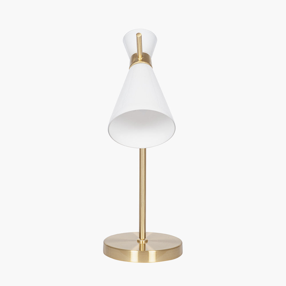 Monroe White Glass and Gold Metal Waisted Table Lamp for sale - Woodcock and Cavendish