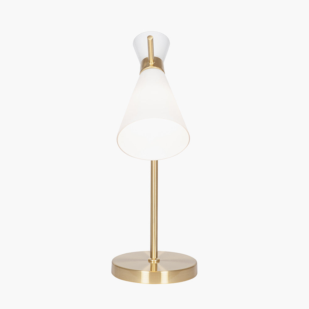 Monroe White Glass and Gold Metal Waisted Table Lamp for sale - Woodcock and Cavendish