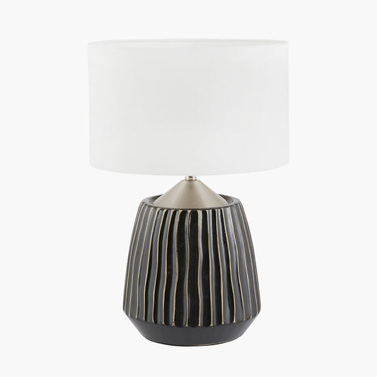 Artemis Black Textured Ceramic and Brushed Silver Table Lamp for sale - Woodcock and Cavendish