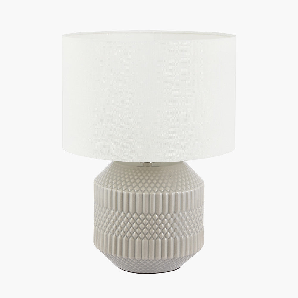Meribel Grey Geo Textured Ceramic Table Lamp for sale - Woodcock and Cavendish