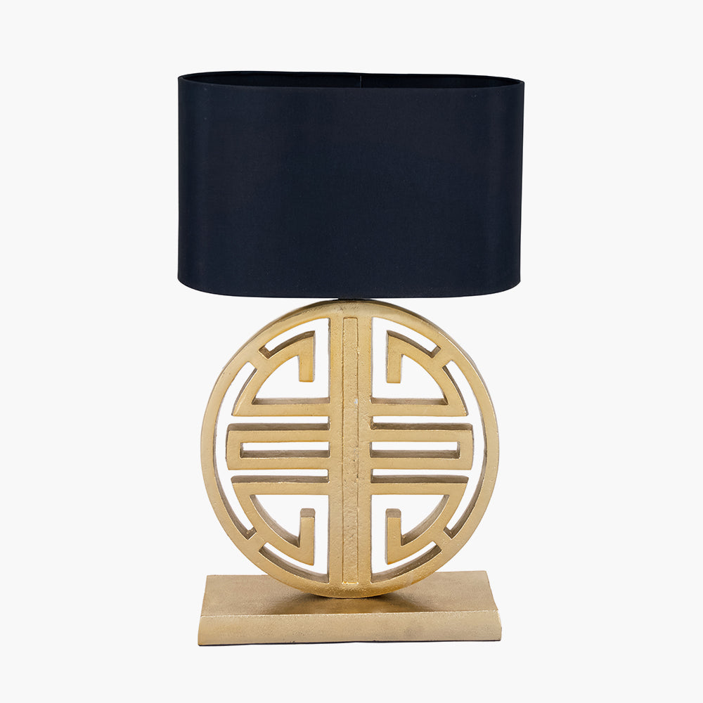 Orla Shiny Gold Metal Statement Circle Table Lamp for sale - Woodcock and Cavendish