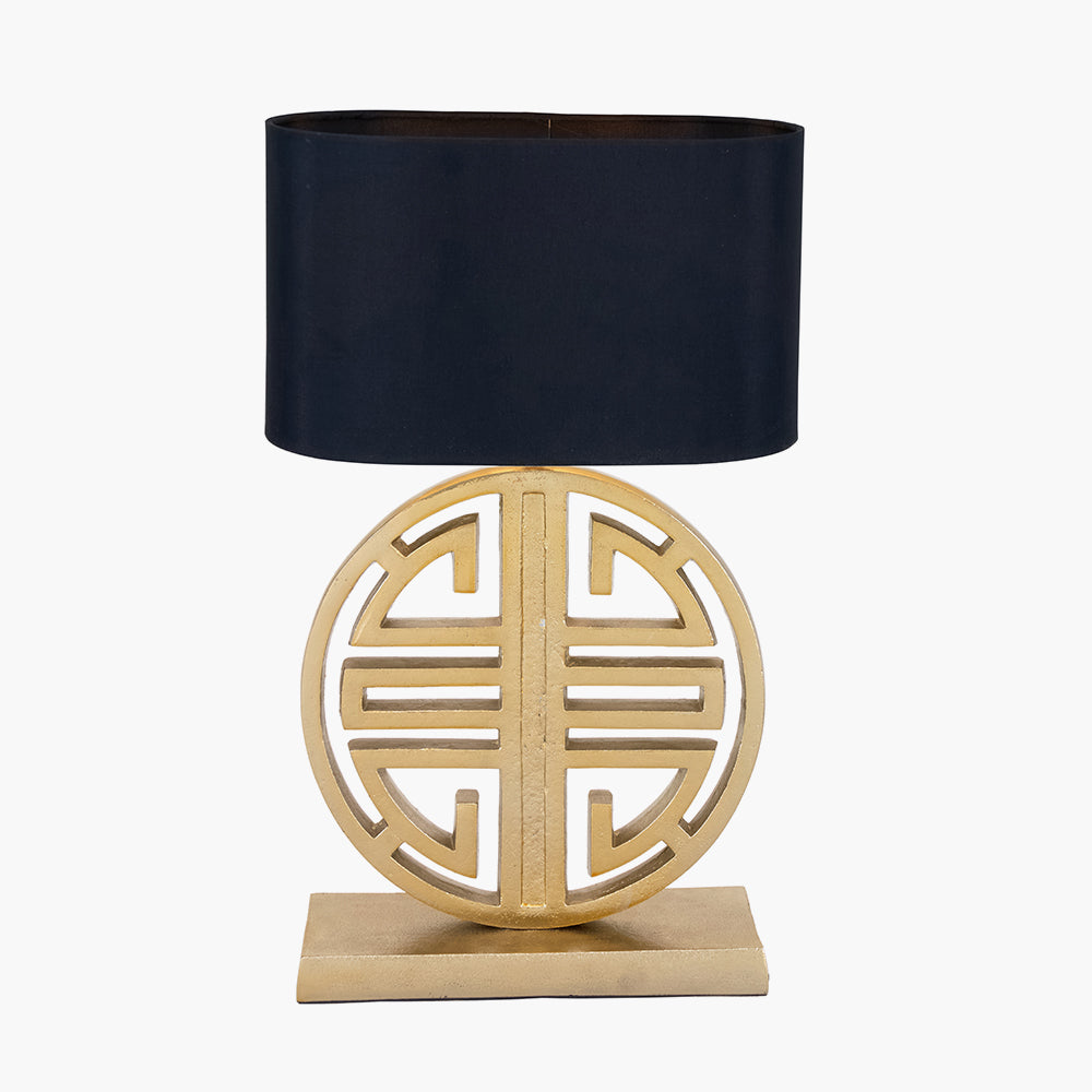 Orla Shiny Gold Metal Statement Circle Table Lamp for sale - Woodcock and Cavendish