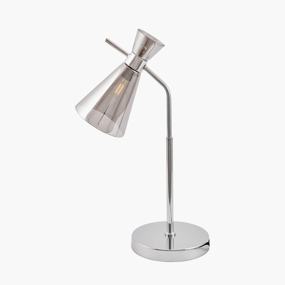 Monroe Smoke Glass and Silver Metal Waisted Table Lamp for sale - Woodcock and Cavendish