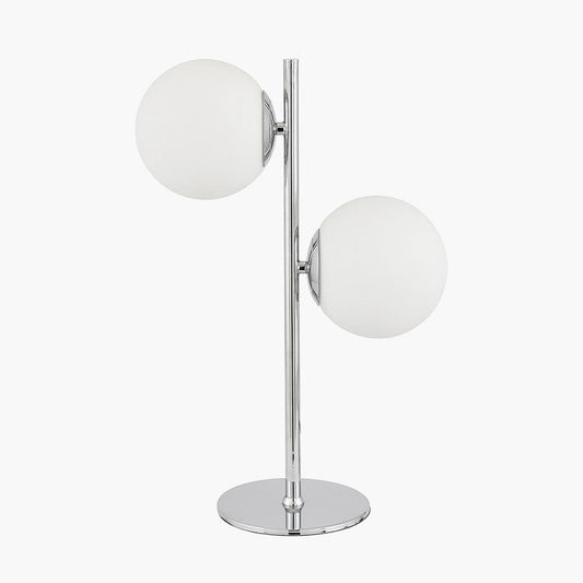 Asterope White Orb and Shiny Chrome Metal Table Lamp for sale - Woodcock and Cavendish