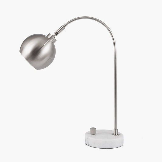 FelicianiÂ Brushed Silver Metal and White Marble Task Lamp for sale - Woodcock and Cavendish