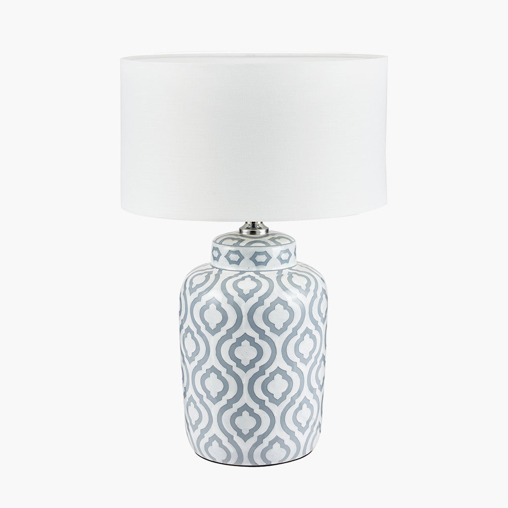 Celia Grey and White Pattern Ceramic Table Lamp for sale - Woodcock and Cavendish