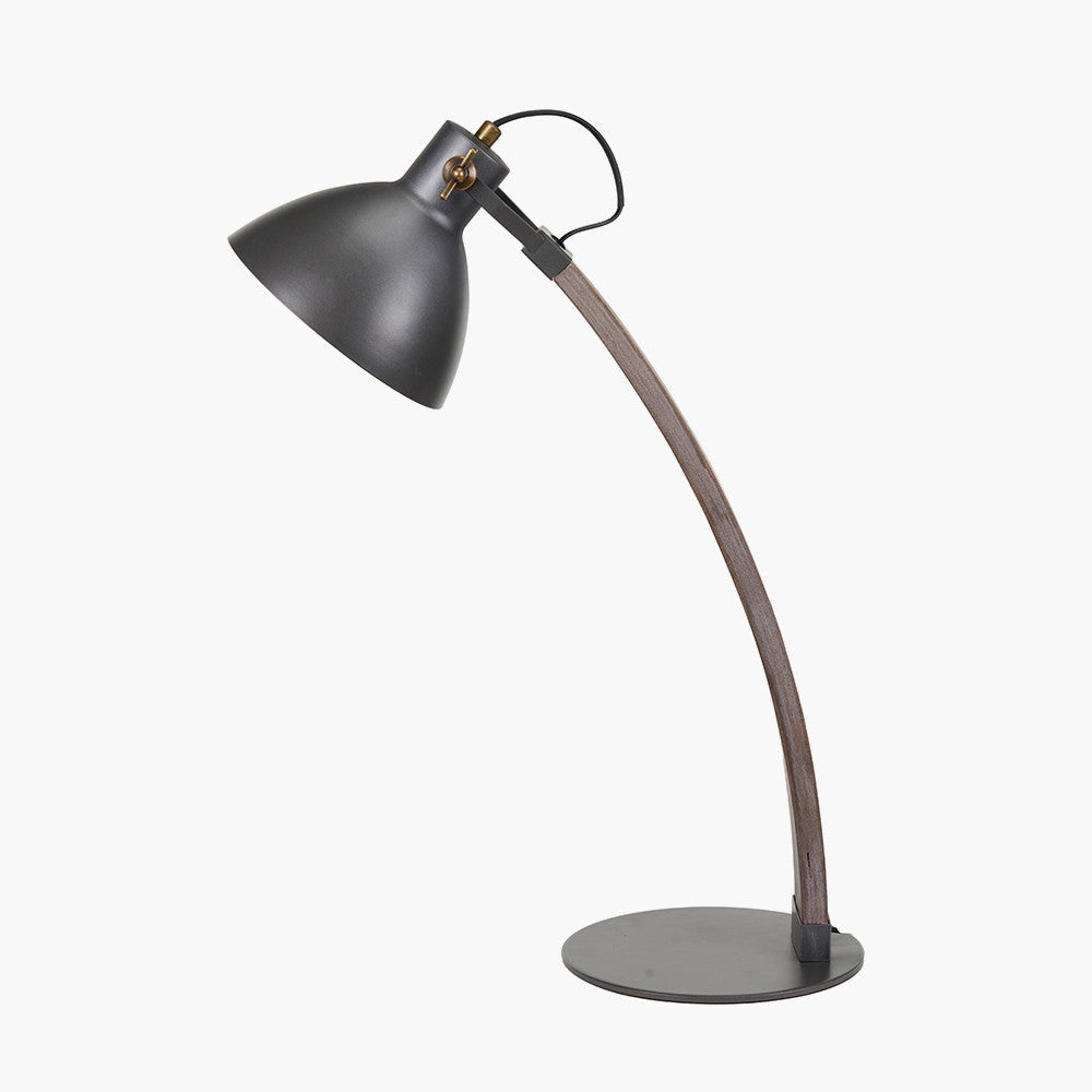 Topsham Wood and Grey Metal Curved Table Task Lamp for sale - Woodcock and Cavendish