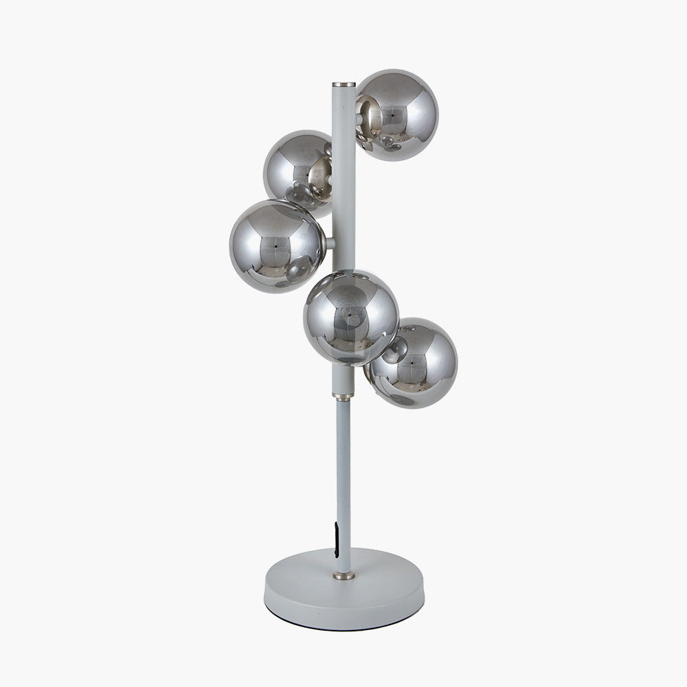 Blair Smoke Glass Ball and Grey Metal Table Lamp for sale - Woodcock and Cavendish