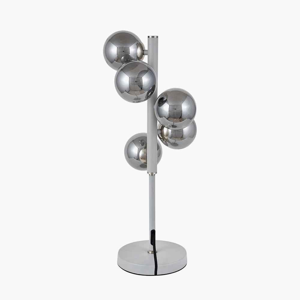 Blair Smoke Glass Ball and Grey Metal Table Lamp for sale - Woodcock and Cavendish