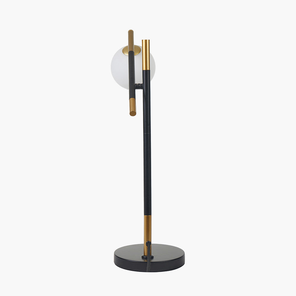 Wanda White Orb and Black Metal Table Lamp for sale - Woodcock and Cavendish