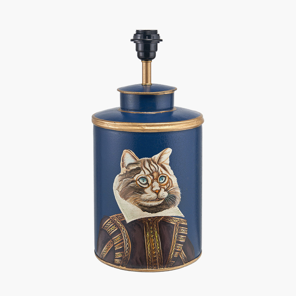 Cat Blue Hand Painted Metal Table Lamp for sale - Woodcock and Cavendish
