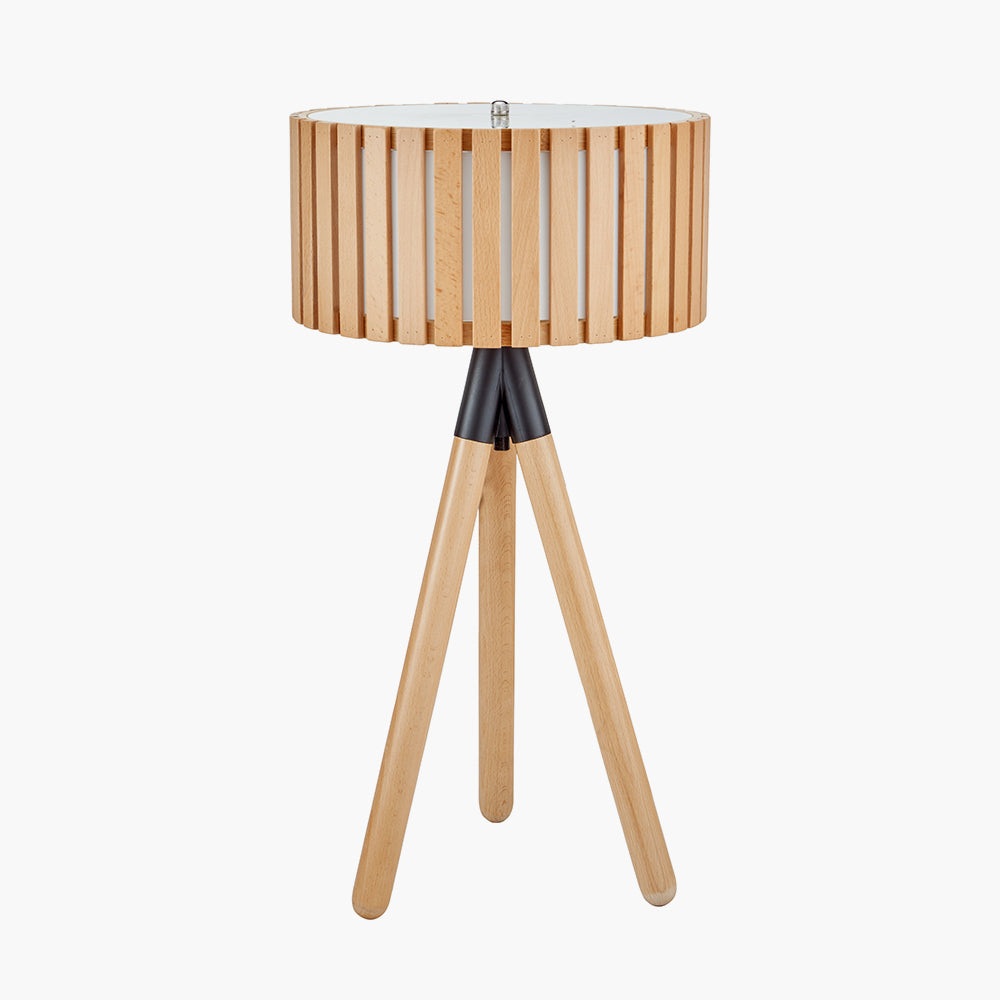 Rabanne Slatted Natural Wood Tripod Table Lamp for sale - Woodcock and Cavendish