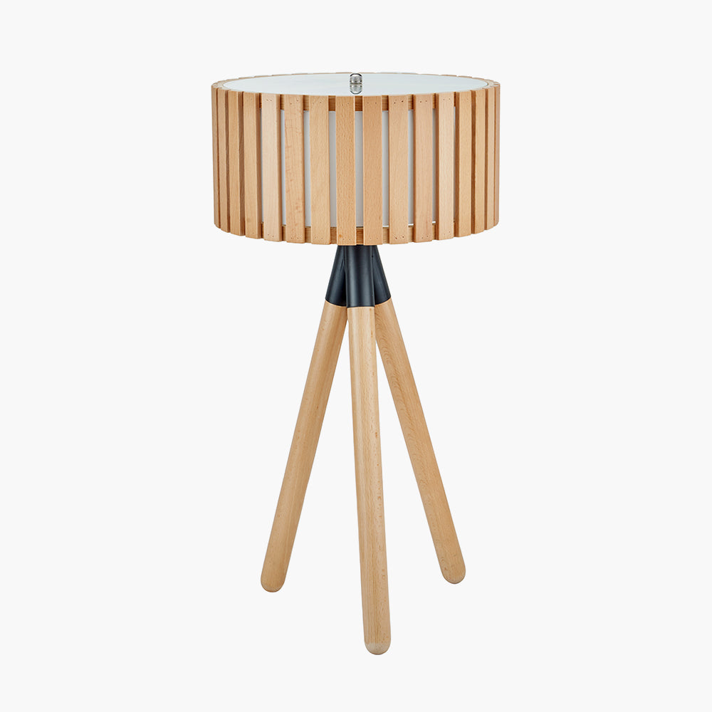 Rabanne Slatted Natural Wood Tripod Table Lamp for sale - Woodcock and Cavendish