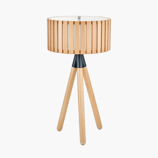 Rabanne Slatted Natural Wood Tripod Table Lamp for sale - Woodcock and Cavendish