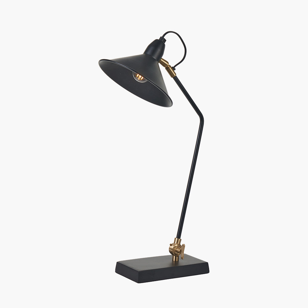 Canton Matt Black and Brass Metal Cone Table Lamp for sale - Woodcock and Cavendish